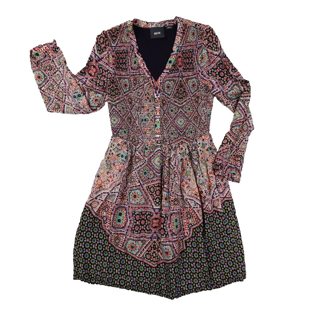 Anthropologie Maeve Tiled Amethyst Mini Dress Long Sleeve Multicolor‎ size Small